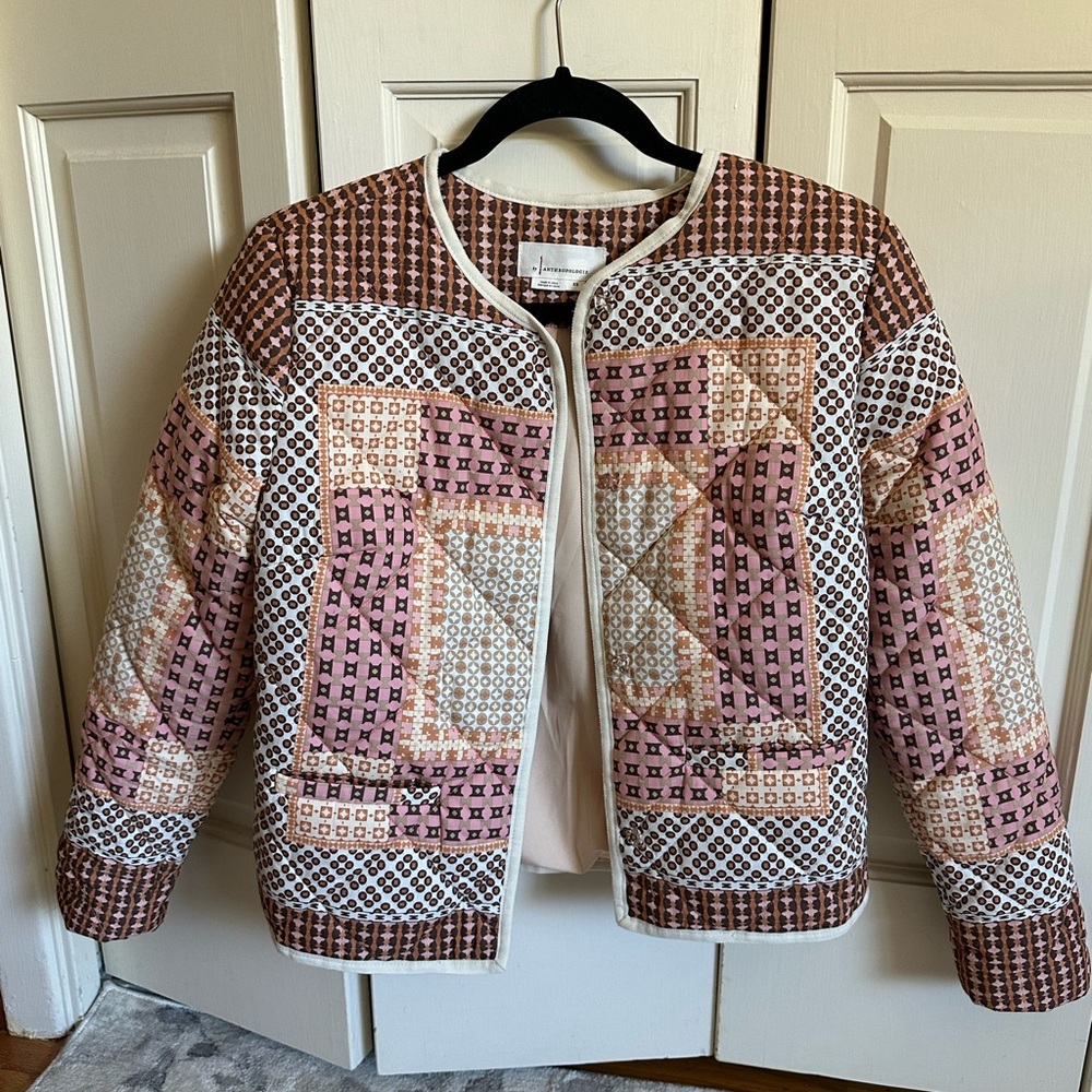 NWT Anthropologie Collarless Quilted Jacket; Size XS; Color: Neutral Motif